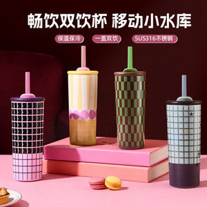 Doubledream Dual Drink Insulated Tumbler 316 Stainless Steel With Straw For Travel And Office Use - Product Image 4