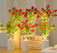 Buket bunga buatan bercahaya lampu malam LED buket bunga bunga mawar bunga imitasi Lavender Thistle bunga mawar biru