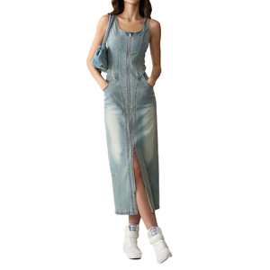 Nuevo <span class=keywords><strong>Vestido</strong></span> <span class=keywords><strong>vaquero</strong></span> de verano personalizado para <span class=keywords><strong>mujer</strong></span>, moda informal, ajustado, Vintage, lavado sucio, <span class=keywords><strong>vestido</strong></span> general para <span class=keywords><strong>mujer</strong></span> - Product Image 3