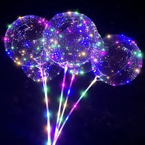 Balon Stiker Balon Led Menyala Ukuran Besar Balon Pvc Bening Globo Burbuja Bobo dengan Cahaya Di Dalam Tongkat Transparan