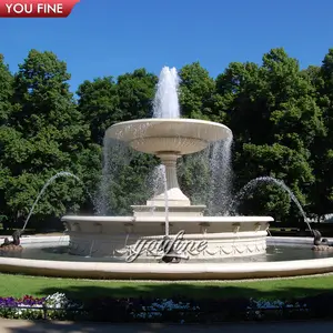 Grande fontaine en marbre sculptée à la main pour parc en plein air avec Sculpture de poisson en Bronze