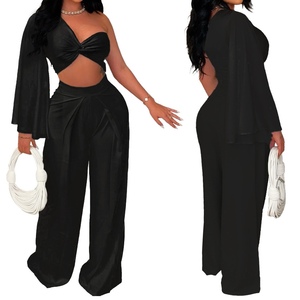 Women's New One Shoulder Sleeve Pleated Casual Solid Color 2 Piece <b>Set</b> Fashion - Product Image 4