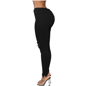 <span class=keywords><strong>Pantalones</strong></span> de Moda <span class=keywords><strong>con</strong></span> Cintura Alta y Rasgados <span class=keywords><strong>para</strong></span> Mujer, Color Puro, Ajustados, Elásticos, Casuales, Lavados, Desgastados, Largos hasta el Tobillo - Product Image 5