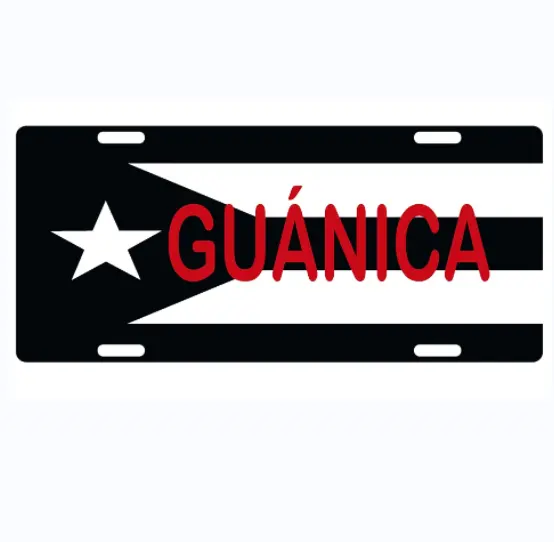 Yüksek kaliteli tasarımlar porto riko bayrağı plaka Guanica siyah beyaz versiyonu Emblem cua amblem