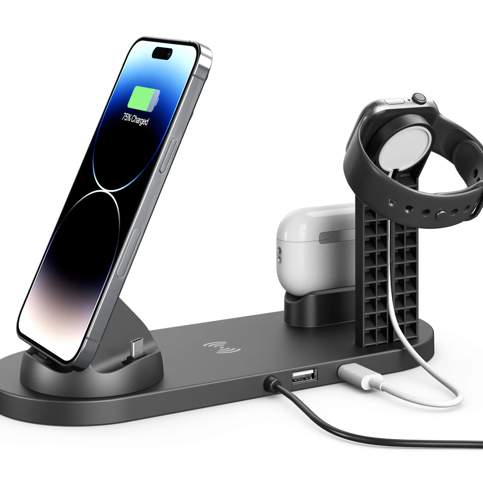 iPhone Airpods iwatch के लिए थोक मल्टी-फंक्शन 6 इन 1 वायरलेस चार्जर 15w फास्ट चार्जर 4-इन-1 वायरलेस चार्जिंग बेस