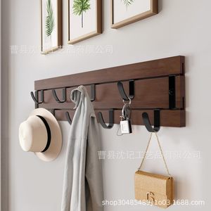 <b>Wooden</b> Wall-Mounted Storage Rack With Multi-Tiered <b>Hooks</b> For <b>Coats</b> Hats Bags Keys Entryway Living Room Bedroom - Product Image 2