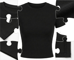 Top Corto Nero a Collo Alto, Aderente, Manica Corta, in Maglia a Costine per Donna, Stile Urbano Casual - Product Image 2