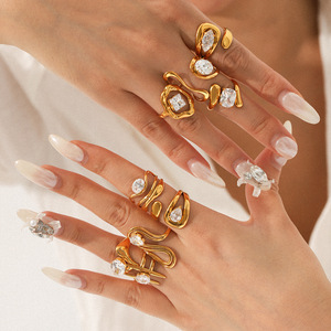 JZ150 European and American Stainless Steel <b>Rings</b> Women Trendy 18K Gold Plated Do Not Fade Niche High-Level <b>Open</b> <b>Ring</b> Gift - Product Image 2