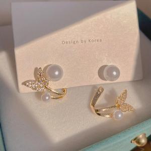<span class=keywords><strong>Boucles</strong></span> <span class=keywords><strong>d</strong></span>'<span class=keywords><strong>oreilles</strong></span> doubles en <span class=keywords><strong>argent</strong></span> plaqué or à la mode avec zircon <span class=keywords><strong>papillon</strong></span> et perle, nouveaux bijoux élégants pour femmes - Product Image 3
