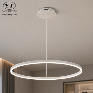 Lustre moderne en métal avec anneau, LED à intensité variable, télécommande, trois couleurs, grande taille, pour salle à manger, salon, décoration intérieure - Product Image 1