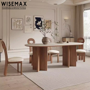 WISEMAX Japandi Furniture <strong>Mesa</strong> De Comedor Dining Room Furniture Solid Wood Travertine Slate Oval Dining <strong>Table</strong> for 8 Seats - Product Image 2