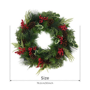 พวงหรีดคริสต์มาสทรงกลมคลาสสิก ตกแต่งด้วยผลเบอร์รี่สีแดงและโคนต้นสน สำหรับงานออกแบบแฟชั่น - Product Image 2