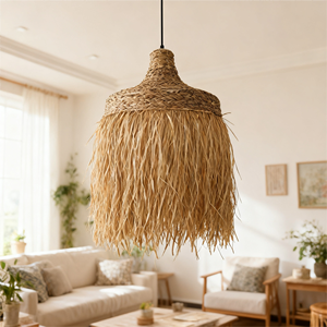 Boho Phong Cách Handwoven Mây Ánh Sáng Mặt Dây Chuyền Tự Nhiên Rơm Tua Treo Đèn Cho Phòng Khách Phòng Ăn Trang Trí Nội Thất - Product Image 1