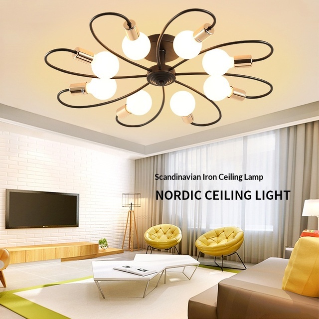 Nordic Style Iron Art LED Surface Mounted Ceiling Light Simple Modern Creative Personality Warm Romantic Bedroom Light