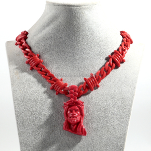 2025 alla moda per coppie di gioielli HOT Party Choker Hiphop rosso catena spinato personalizzato gesus ciondolo 3D acrilico collana a catena per giovani - Product Image 4