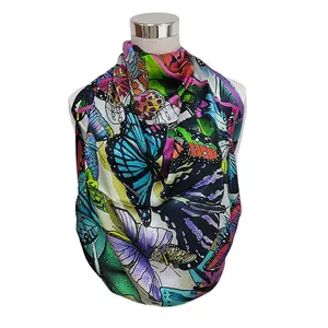 Custom Colorful Pattern 90*90cm Digital Printed Pure Silk Charmeuse Bandana Square Designer Silk Scarf
