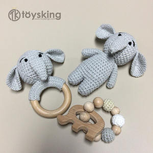 TK-sonajero de bebé hecho a mano de 100% algodón, juguete con <span class=keywords><strong>mordedor</strong></span> de madera de haya, elefante, <span class=keywords><strong>Amigurumi</strong></span> - Product Image 6