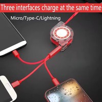 Câble USB 3 en 1 pour Lightning Type C, câble de charge rapide Micro USB pour téléphone, Android, cordon de chargeur rétractable de Type C