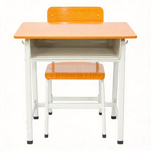 Escritorio Escolar Resistente con Cajón con Cerradura y Gancho para Libros, Patas Metálicas con Estructura Cromada, Muebles para Estudiantes para Aulas Universitarias - Product Image 3