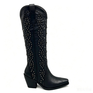 <span class=keywords><strong>Botas</strong></span> Vaqueras WETKISS OEM <span class=keywords><strong>Negras</strong></span> con Bordado, Puntera Metálica, Tacón Grueso, <span class=keywords><strong>Botas</strong></span> Altas con Remaches para <span class=keywords><strong>Mujer</strong></span>, <span class=keywords><strong>Botas</strong></span> de Vaquera hasta la Rodilla para Damas - Product Image 1