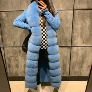 Fur Sweater Autumn Warm Women Blue Long Sweater Hoodies Ladies Fox Fur Coat