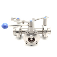 Vanne papillon sanitaire 3 voies en acier inoxydable 3-ports SS304/SS316L à levier manuel avec raccord à collier fileté mâle et connexion par soudure