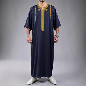 Abbigliamento 2025 estivo da uomo marocco abito musulmano transfrontaliero con ricamo a manica media in poliestere del medio oriente - Product Image 1