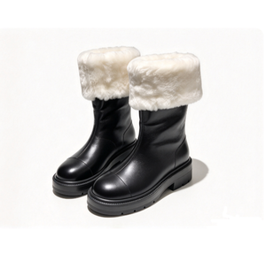Botas de nieve hasta la rodilla para mujer, de cuero genuino, con punta redonda, forradas de piel, cálidas para invierno, calzado para clima frío al aire libre - Product Image 2