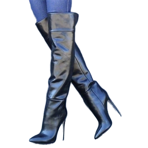 Botas de tacón de aguja de PU transpirables y sexys para mujer, con punta y altura hasta la rodilla, cierre de cremallera, ideales para fiestas de invierno y otoño, que aumentan la altura. - Product Image 1