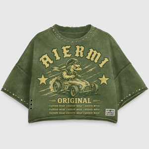 Camiseta Mineral Wash Personalizada de Algodón Pesado de 300GSM, Oversize, Corta, con Gráfico de Pedrería para Hombre - Product Image 1
