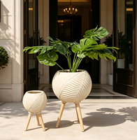 Ensembles de pots de fleurs en fibre de verre de 2 tailles, design texturé en relief de feuilles, jardinières et pots pour la décoration de la maison et des jardins extérieurs