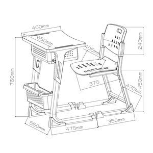 Ensemble de bureau et chaise ergonomiques modernes et durables, réglables en hauteur, pour salle de classe, idéal pour les appartements de collégiens - Product Image 3