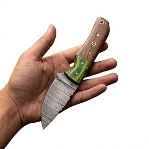 Couteau de camping à lame fixe Drop Point en acier Damas avec manche en bois Pakka bleu 20 cm, couteau de survie extérieur DIY - Product Image 1