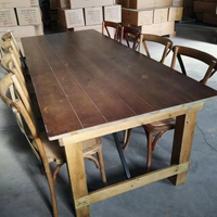 Vente en gros d'usine Table et chaises en pin de ferme Table de mariage en bois dur style rustique en bois massif