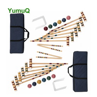 Ensemble de jeu de croquet vintage en bois d'eucalyptus pour six joueurs, fabriqué sur mesure par YumuQ Factory, idéal pour les familles, le jardin et la plage.