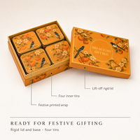 Boîte cadeau personnalisée orange pour la mi-automne avec couvercle rigide amovible, quatre boîtes intérieures et motif kaki pour offrir en cadeau de manière festive