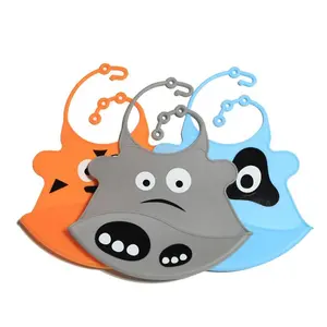 Cheap BPA Free Printed Animal Shape Silicone Baby Feeding Bibs Waterproof For Toddler And Kid