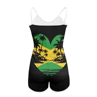Short à bretelles pour femmes imprimé feuille de palmier jamaïcain personnalisé vacances d'été plage gilet combinaison combishort