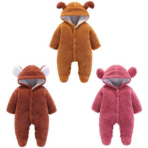 2023 nouveau Style À Capuchon Ours Oreilles Mignon zipper Manteau all-over grenouillères Garçons Et Filles Bébé Solide Couleur Corail <span class=keywords><strong>Polaire</strong></span> Bébé Manteau - Product Image 3