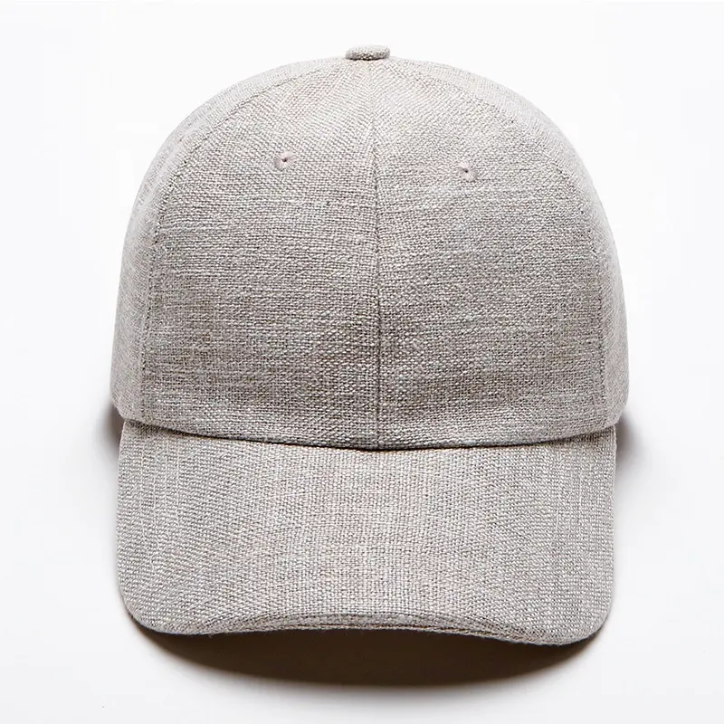 Pamuk ve keten kumaş kap özel 5 panel dokuma yama logosu kavisli ağız beyzbol şapkaları