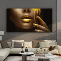 Quadros de parede preto e dourado para garotas, imagem africana moderna, pintura a óleo, arte de parede para sala de estar