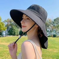 Topi Matahari UPF 50+ dengan Penutup Leher untuk Wanita, Topi Lebar untuk Berkebun, Hiking, Safari, Tahan Angin, dengan Tali Serut, Topi Nelayan, Tersedia dalam Jumlah Besar