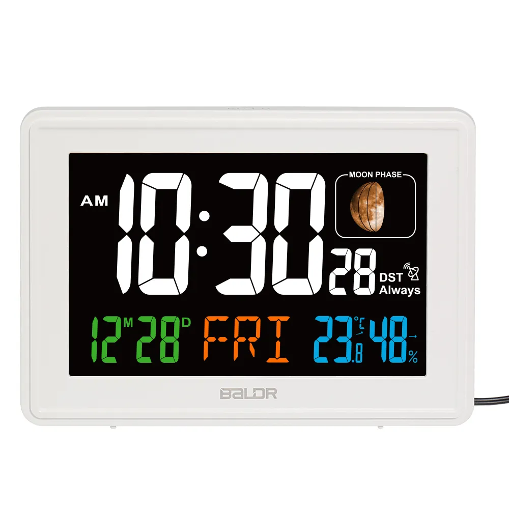 Digital Room Clock Radio Controlled Wall Clock Indoor Room Temperature and Humidity Sensor Thermometer Hygrometer Atomic Clock