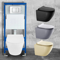 WC suspendu mural OVS en céramique, noir mat, sans bride, certifié CUPC, pour salle de bain – Vente en gros
