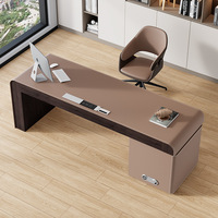 Bureau d'angle en cuir et bois de style minimaliste, table de travail pour salon, bureau à domicile, table d'ordinateur de luxe haut de gamme