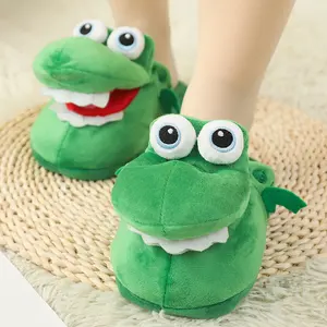 Lustige Kuscheltier Hausschuhe Cartoon Green Crocodile Hausschuhe Schuhe für Frauen Kawaii Fluffy Winter Warm Indoor Home Hausschuhe