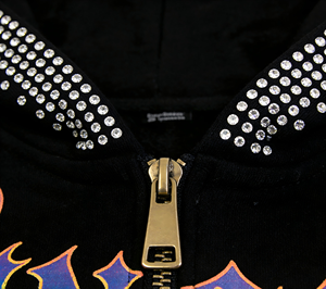 Sudadera con capucha y cremallera para hombre, con gráfico de calavera y pedrería, estilo oversize, streetwear gótico - Product Image 3