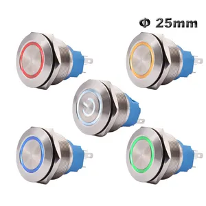 25mm 12V Stainless LED Momentary Latching Switch Waterproof Panel Mount Metal Push Button Control Switch On Off with Connector