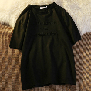 T-shirts graphiques personnalisés en coton vierge OEM T Shirts <span class=keywords><strong>Logo</strong></span> personnalisé de créateur <span class=keywords><strong>Logo</strong></span> imprimé en relief T-shirts unis grande taille pour hommes - Product Image 3