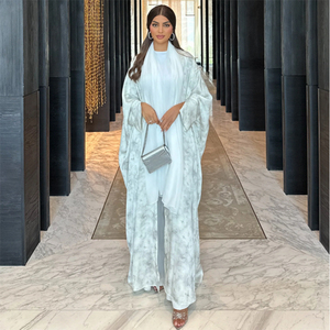 Abaya de Verano LEDUO, Corte Amplio, Blanca, con Estampado de Seda, Larga hasta el Suelo, Mangas Largas, Estilo Étnico - Product Image 1